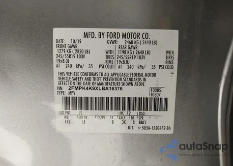 2020 Ford Edge Titanium z USA, uszkodzony, nr VIN 2FMPK4K9XLBA16376